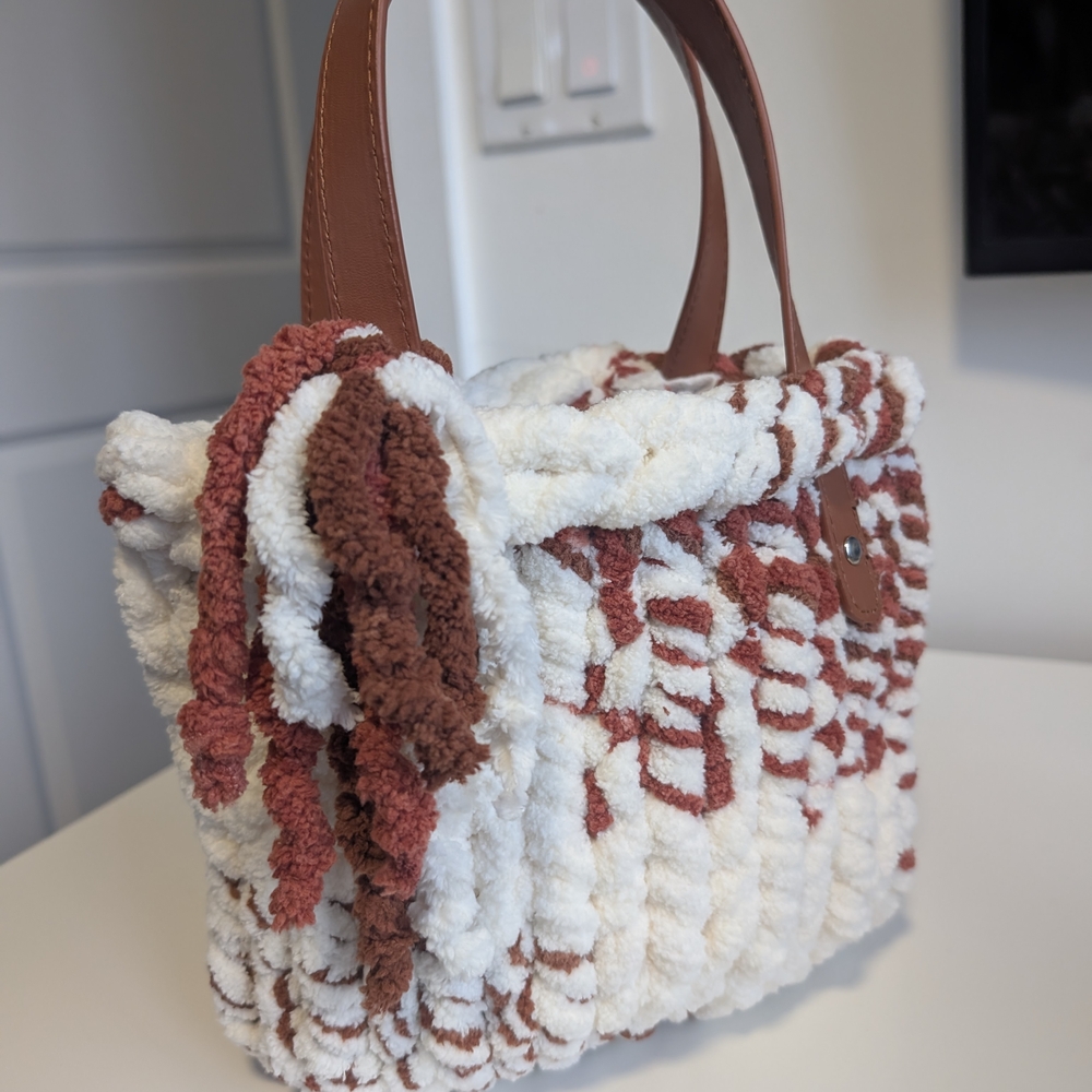 Handwoven Stylish White and Brown Women's Handbag/Tote